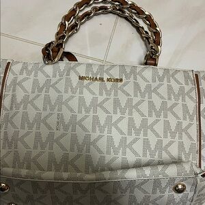 Michael Kors Cream Logo Tote with Gold Chain Handles